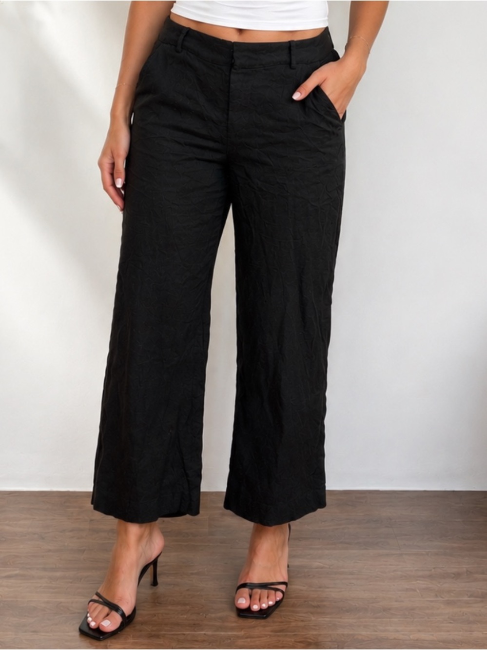 ANTONIO MELANI Black Wide-Leg High-Rise Pants